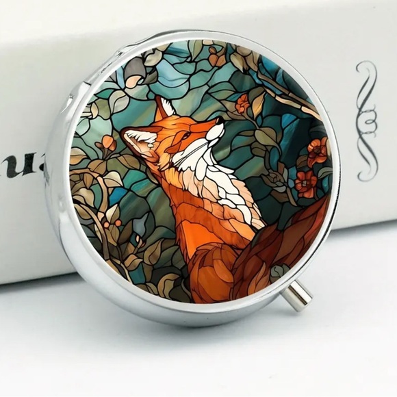 🐰 Mosaic Fox Multi-Use Pill Box Mirror Container - Picture 2 of 11